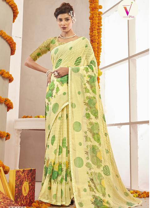 women's quirky yellow colored saree with blouse - 19498383 - Very Small Image - 1