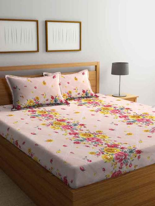 fabinaliv peach floral 210 tc cotton blend king size double bedsheet with 2 pillow covers - 19503592 - Very Small Image - 1
