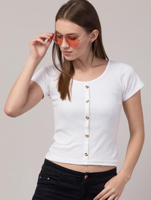 women's white round neck top - 19504219 - Very Small Image - 1