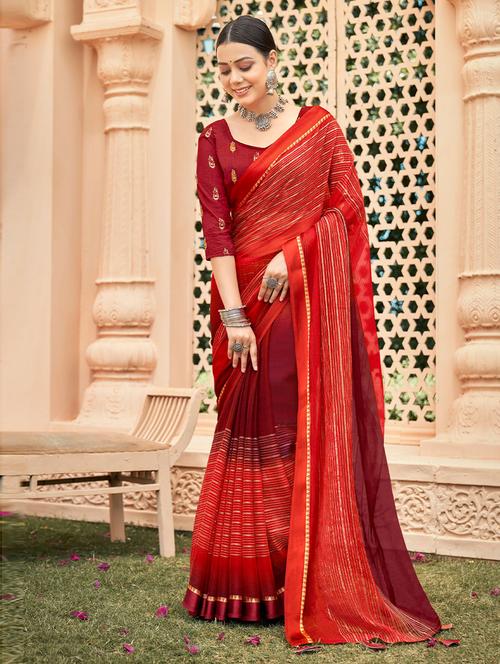 stripe printed saree with blouse - 19505269 - Very Small Image - 1