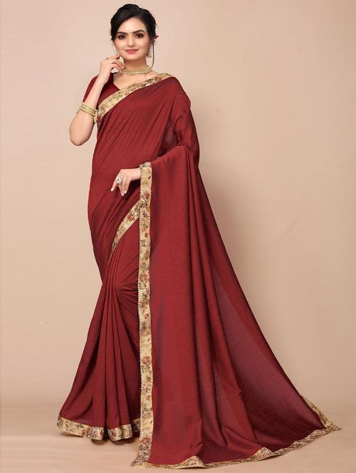 solid bordered saree with blouse - 19505354 - Very Small Image - 1