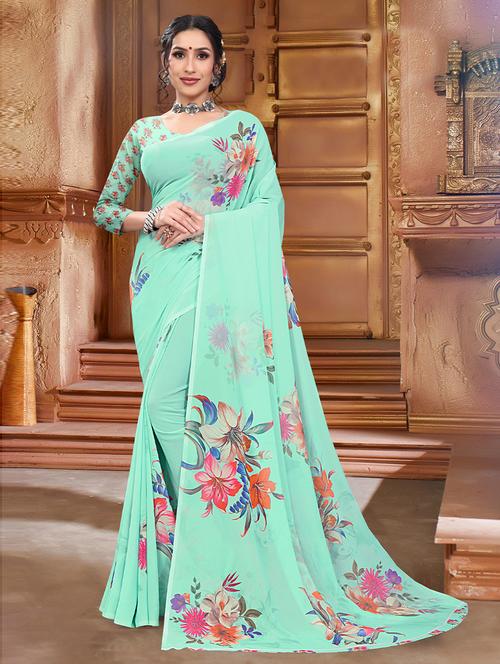 floral printed saree with blouse - 19506115 - Very Small Image - 1