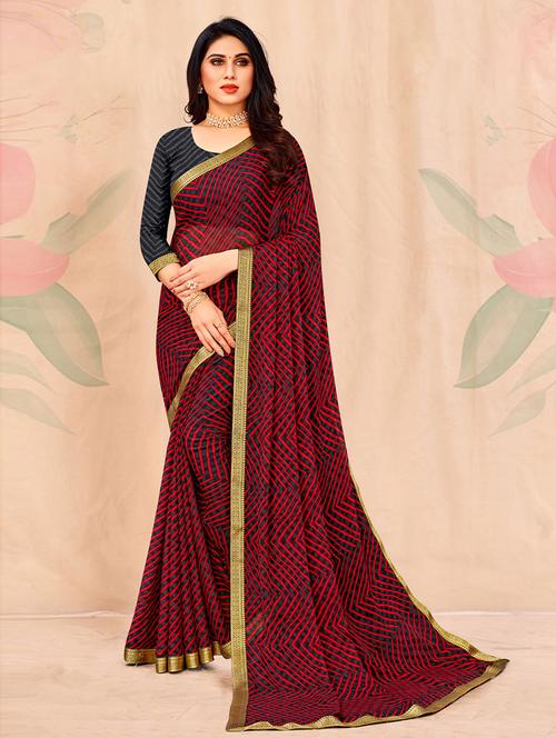 chevron printed saree with blouse - 19506123 - Very Small Image - 1