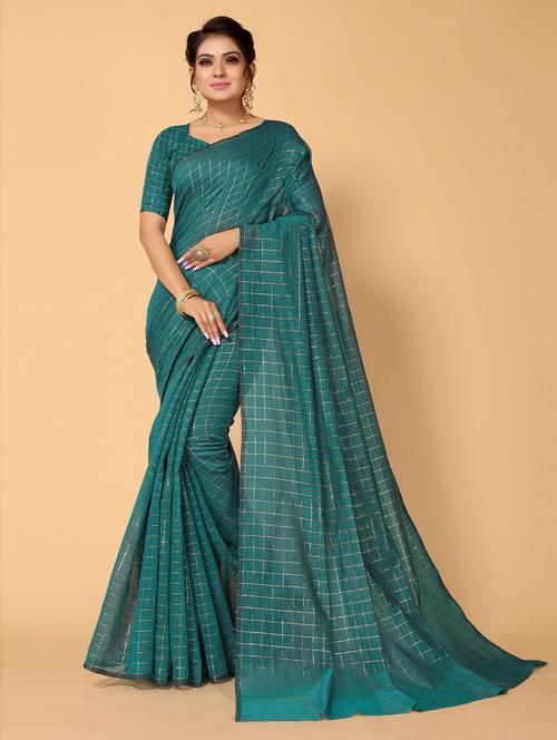 check printed saree with blouse - 19507610 - Very Small Image - 1