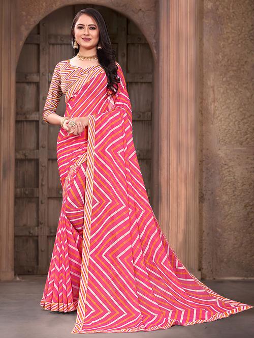pink printed saree with blouse - 19510112 - Very Small Image - 1