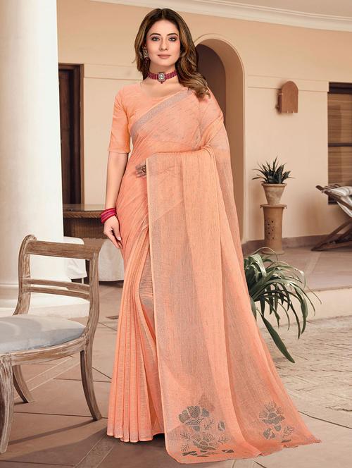 peach saree with blouse - 19510163 - Very Small Image - 1