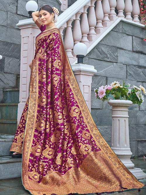 purple banarasi silk saree with blouse - 19510388 - Very Small Image - 1