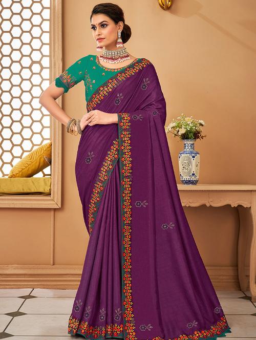 purple bordered saree with blouse - 19511736 - Very Small Image - 1