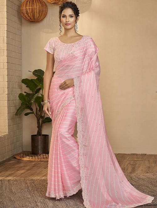 pink leheriya bordered saree with blouse - 19511878 - Very Small Image - 1