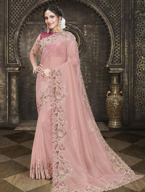 peach embroidered  saree with blouse - 19512013 - Very Small Image - 1