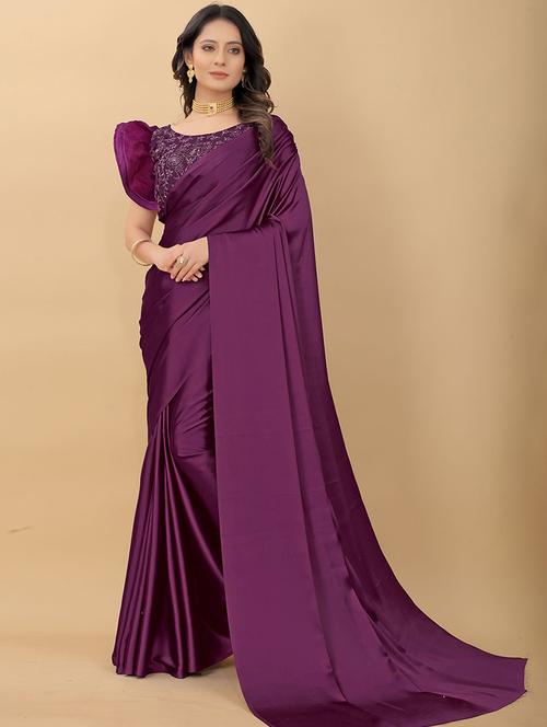 red satin silk saree with blouse - 19512048 - Very Small Image - 1