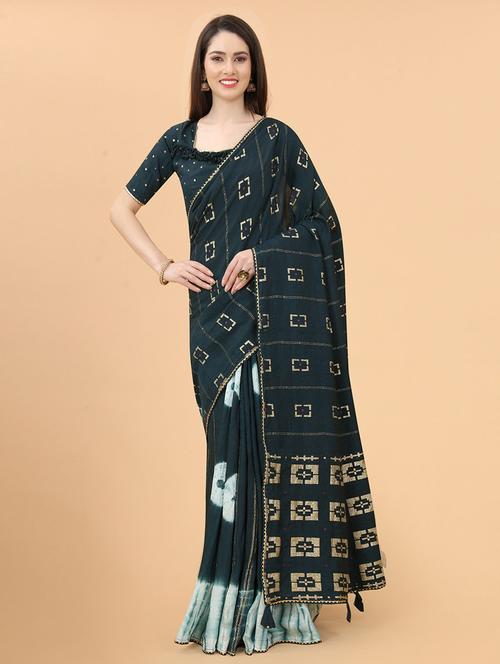 teal silk printed woven saree with blouse - 19512179 - Very Small Image - 1