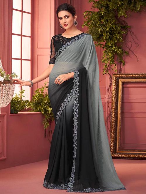 chiffon ombre saree with blouse - 19513214 - Very Small Image - 1