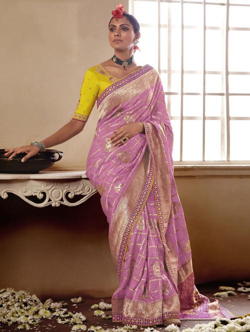 purple silk saree with blouse - 19513229 - Very Small Image - 1