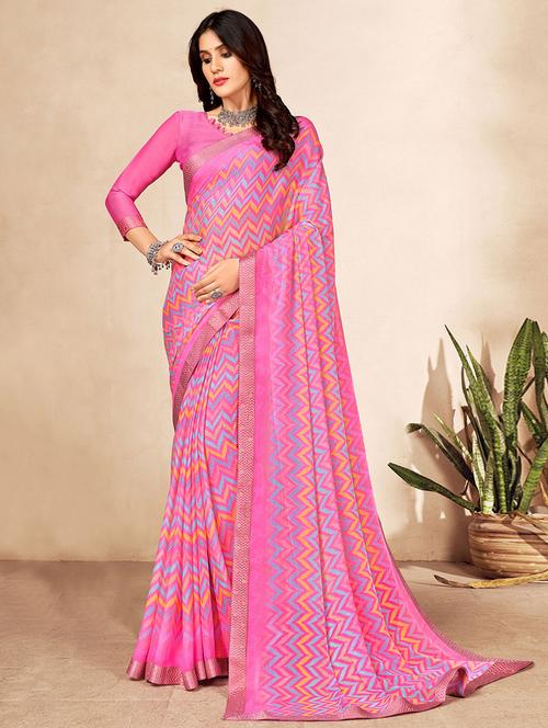 chiffon plain saree with blouse - 19513438 - Very Small Image - 1
