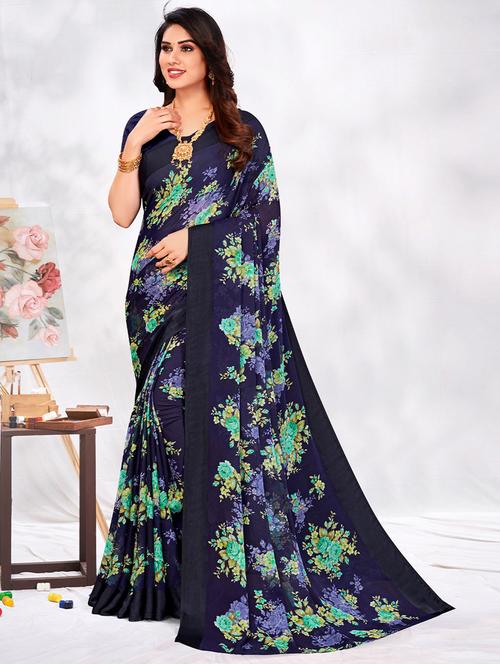 chiffon plain saree with blouse - 19513501 - Very Small Image - 1