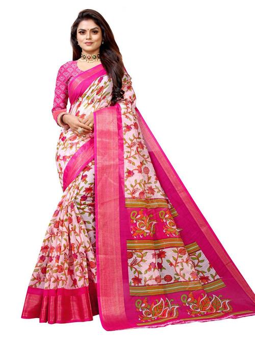 pink linen woven printed saree - 19515676 - Very Small Image - 1