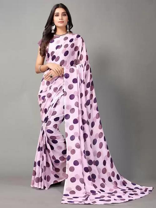 pink georgette polka dot saree with blouse - 19515781 - Very Small Image - 1