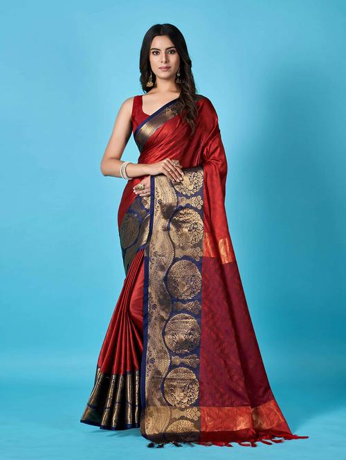 red art silk maheshwari saree with blouse - 19516103 - Very Small Image - 1