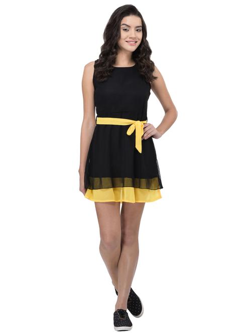 women's fit & flare color block dress - 19517156 - Very Small Image - 1