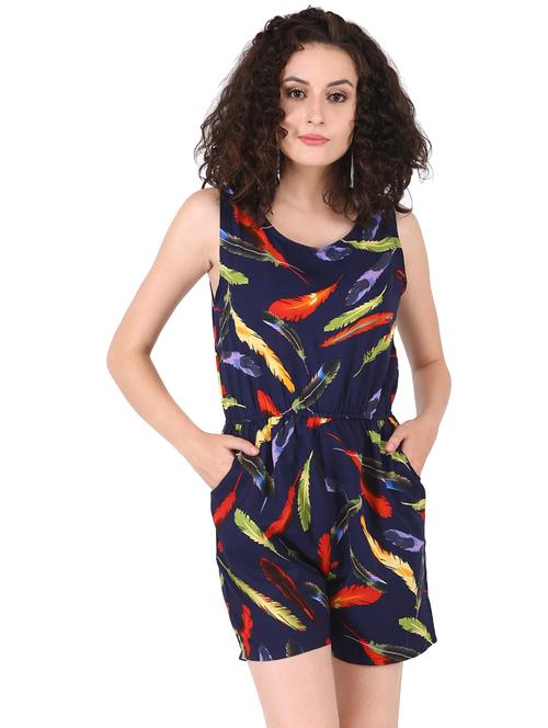 navy blue crepe printed romper  - 19517377 - Very Small Image - 1