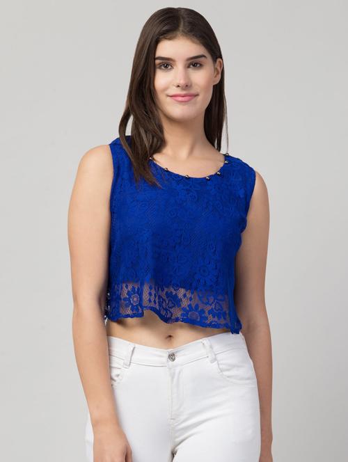 women's crop round neck top - 19517832 - Very Small Image - 1