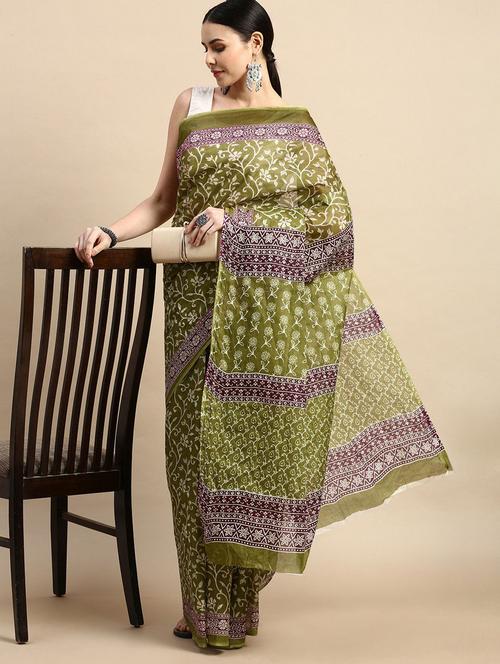 women's floral green colored saree - 19518043 - Very Small Image - 1