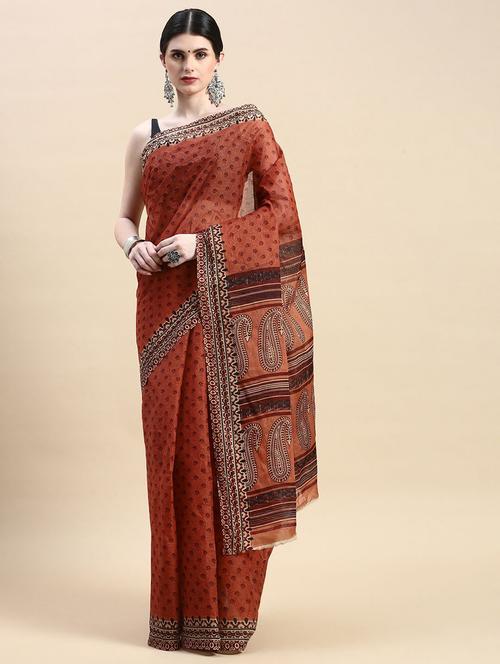 rust printed saree - 19518171 - Very Small Image - 1