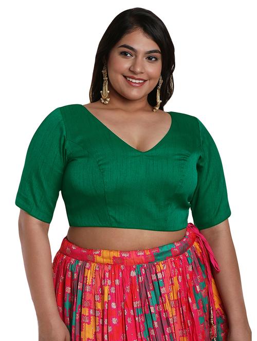 green raw silk solid blouse - 19521908 - Very Small Image - 1