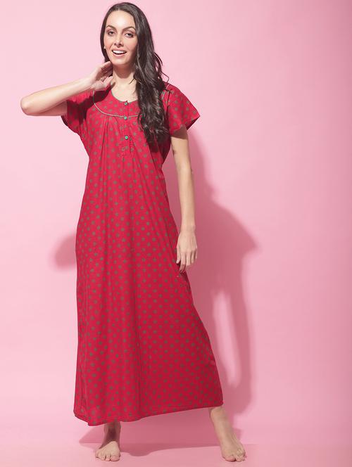 red printed nighty - 19522122 - Very Small Image - 1