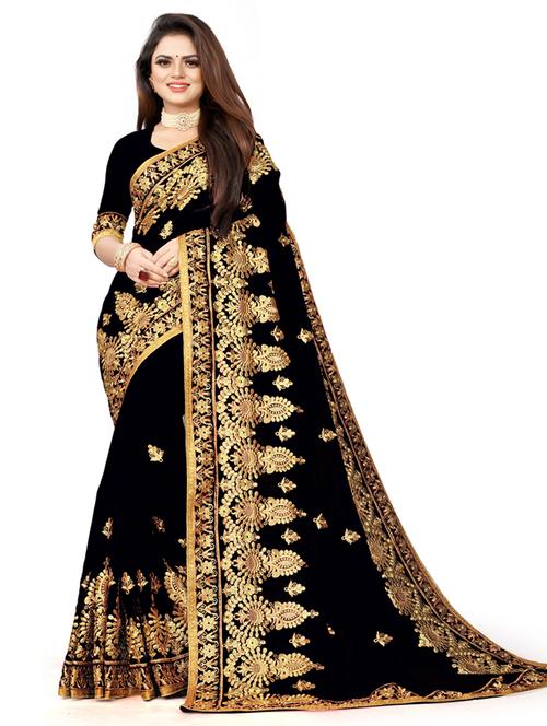 black  embroidered saree with blouse - 19522519 - Very Small Image - 1