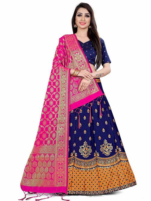 self design silk lehenga choli with dupatta set - 19528637 - Very Small Image - 1