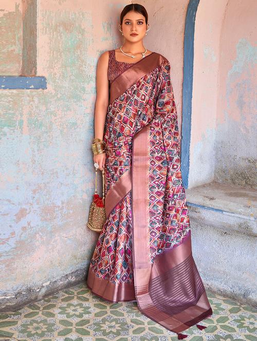 contrast bordered woven saree - 19529409 - Very Small Image - 1