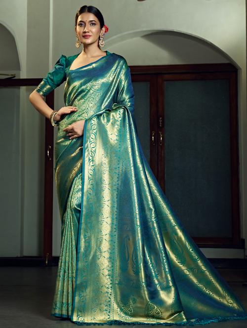 contrast bordered woven saree with blouse - 19529537 - Very Small Image - 1