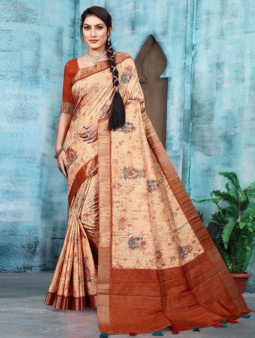 self designed printed saree with blouse - 19529675 - Very Small Image - 1