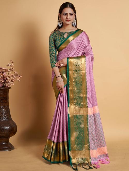 purple self design woven saree with blouse - 19529857 - Very Small Image - 1