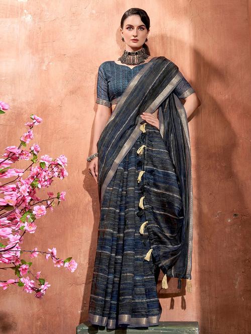 self design printed saree with blouse - 19530243 - Very Small Image - 1