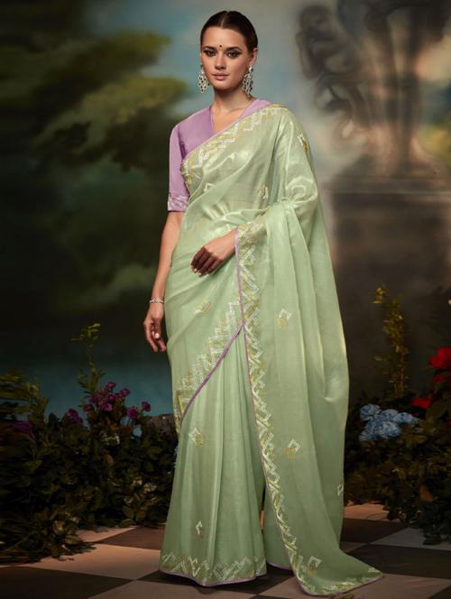 self design embroidered saree with blouse - 19530538 - Very Small Image - 1