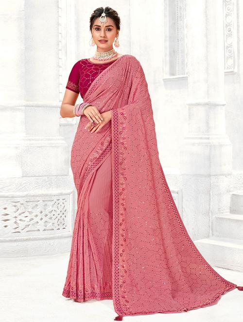 embroidered bordered saree with blouse - 19531355 - Very Small Image - 1