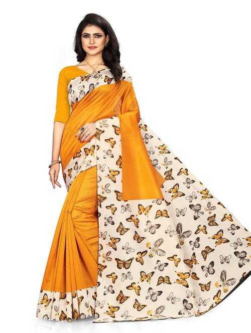 women's printed yellow colored saree with blouse - 19532074 - Very Small Image - 1