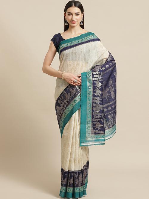women's foil print off white colored saree - 19532411 - Very Small Image - 1