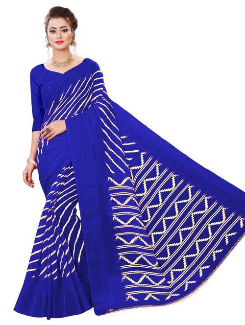 women's printed royal blue colored saree with blouse - 19532790 - Very Small Image - 1