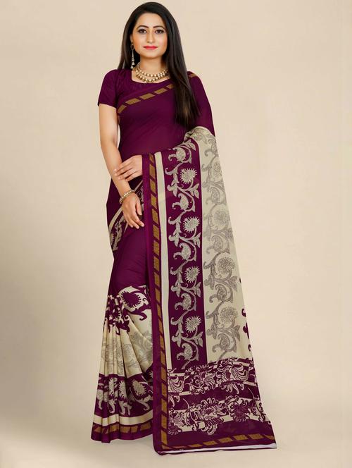 women's floral burgundy colored saree - 19532855 - Very Small Image - 1