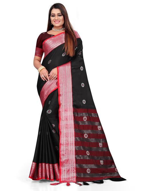 women's self design black colored saree - 19532899 - Very Small Image - 1