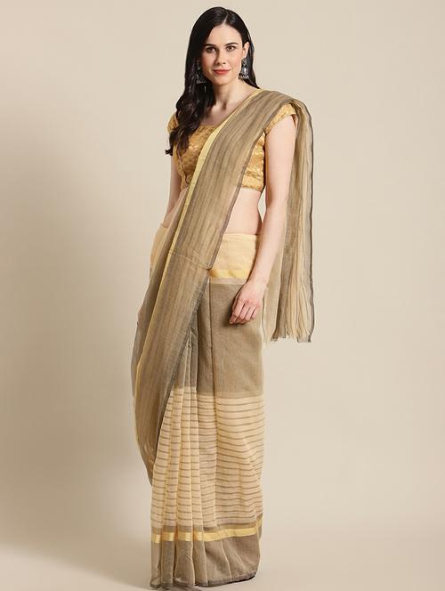 women's self design brown colored saree with blouse - 19533306 - Very Small Image - 1