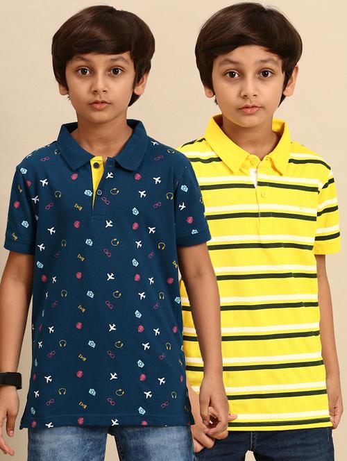 boys polo neck multi coloured t-shirt set - 19533416 - Very Small Image - 1