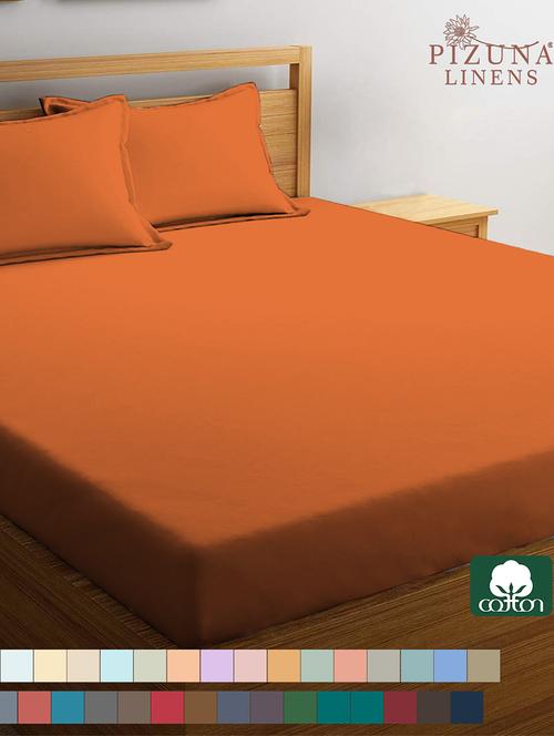 pizuna cotton 400 tc solid long staple cotton satin queen size elastic fitted sheet with 1 pillow covers (burnt orange) - 19533599 - Very Small Image - 1
