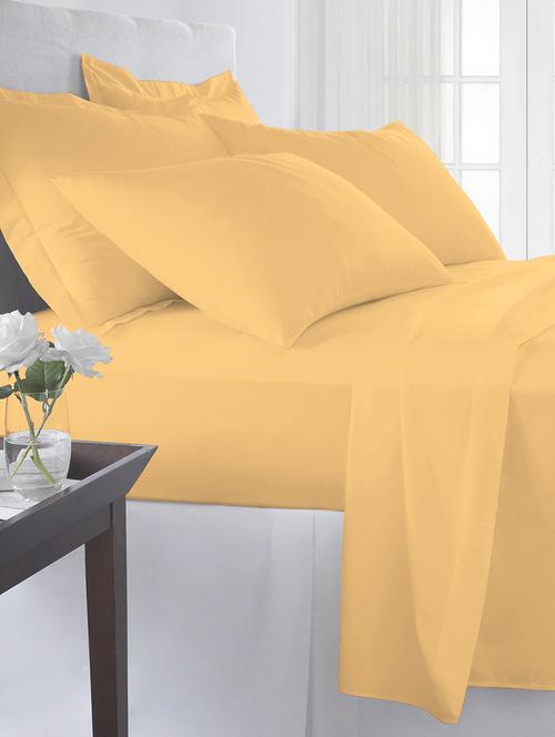 pizuna cotton 400 thread count solid long staple cotton satin king size flat sheet with 2 pillow covers (golden yellow) - 19533601 - Very Small Image - 1