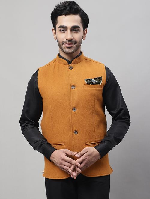 orange solid nehru jacket - 19536930 - Very Small Image - 1