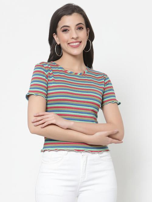 women's crop round neck top - 19537651 - Very Small Image - 1
